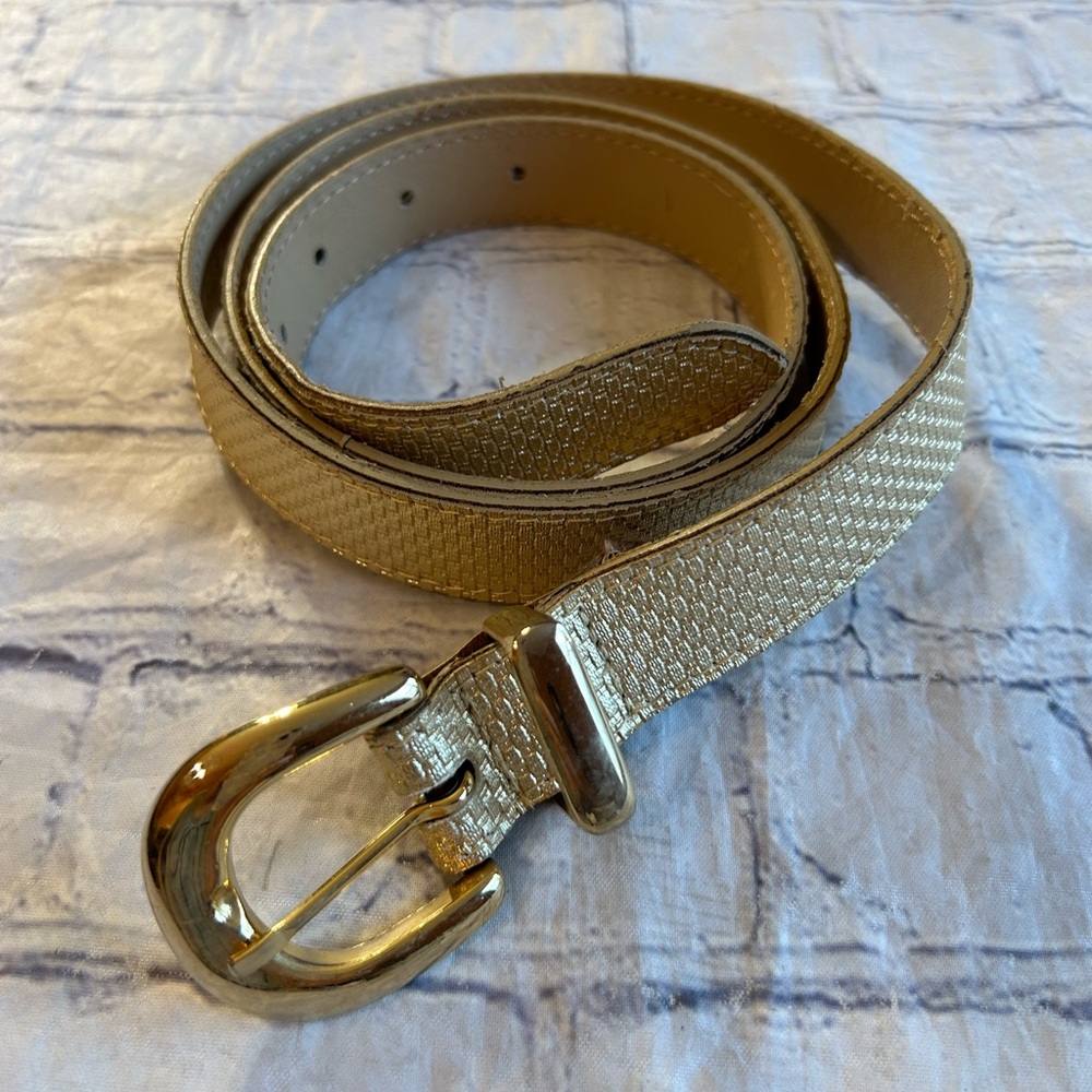 NAN LEWIS VINTAGE GOLD TONE BUCKLE AND TEXTURED WOMENS BELT